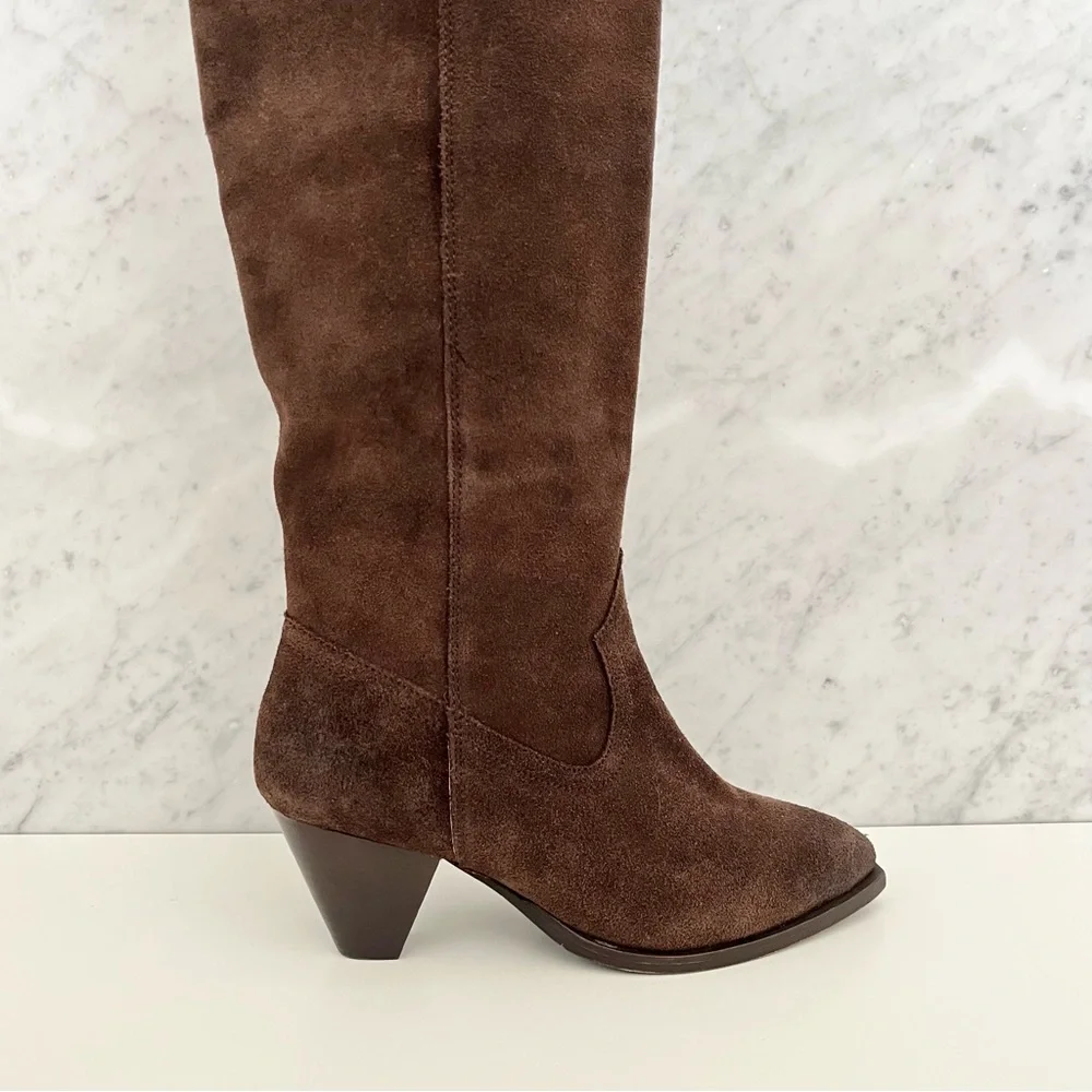 NEW Frye Women's June Over the Knee Brown Suede Boots 7 Boho Festival Chunky